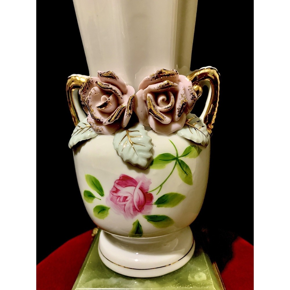 Vintage Wales Made In Japan Porcelain Rose With Gold Gilt Vase‎ Excellent ~Video